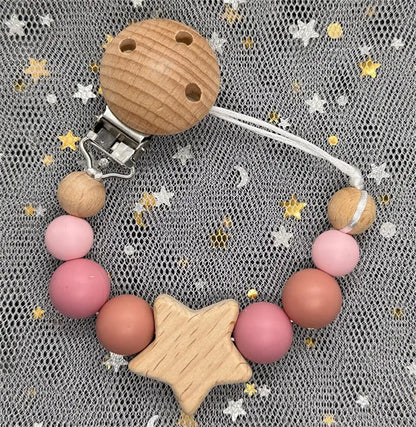1Pc Personalized Name Custom Wooden Baby Pacifier Chain Clip Silicone Bead Dummy Nipple Holder Baby Teether Pendant Newborn Gift