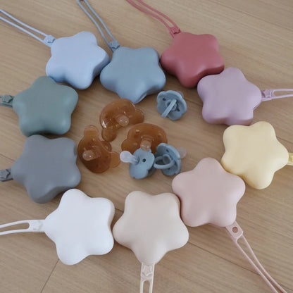 Baby Pacifier Box Portable Stroller Hanging Strap Teether Anti-Drop Star Silicone Soother Storage Box