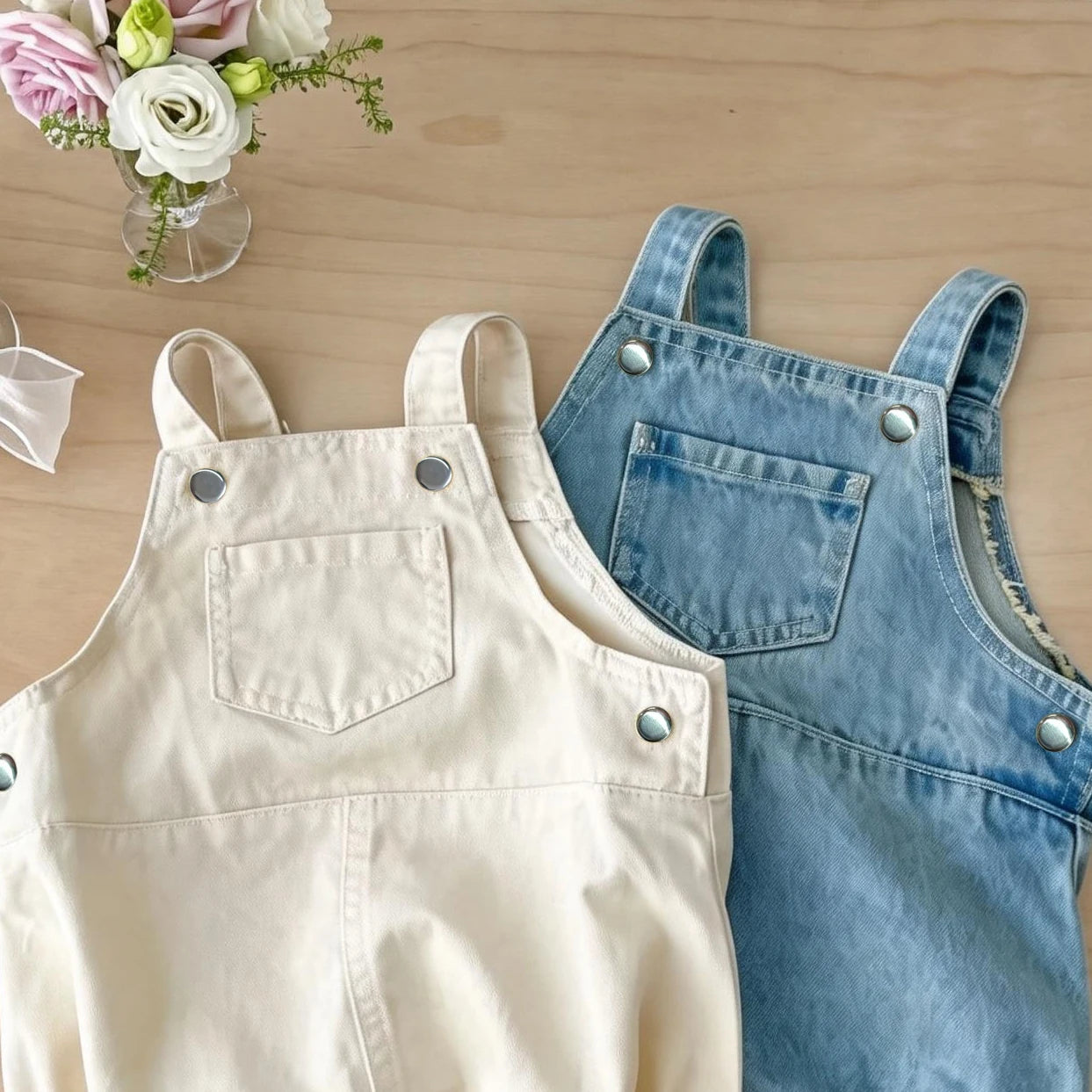 Spring and summer Korean style baby cute pocket denim overalls for boys and girls, fashionable triangle nappy cover