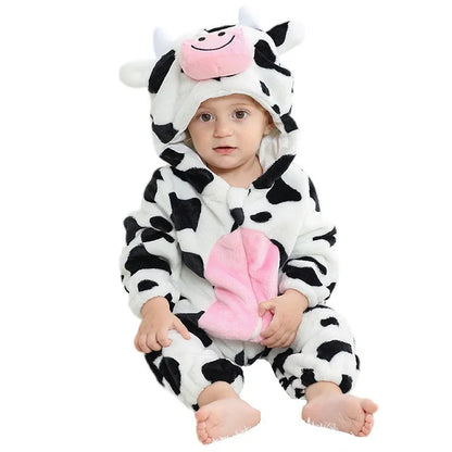 MICHLEY Carnival Winter Baby Rompers Hooded Flannel Cosplay Toddler Infant Clothes Bodysuits Jumpsuit Costume For Girl Boy