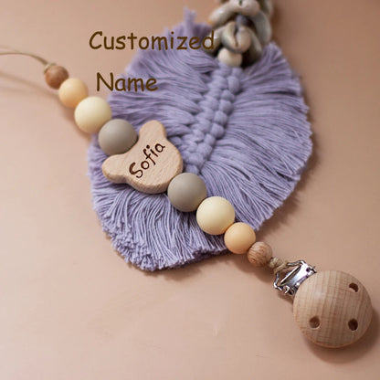 Custom Name Wooden Personalized Baby Pacifier Chain Silicone Bead Dummy Nipple Holder Guard Teether Pendant  Newborn Gift Stuff