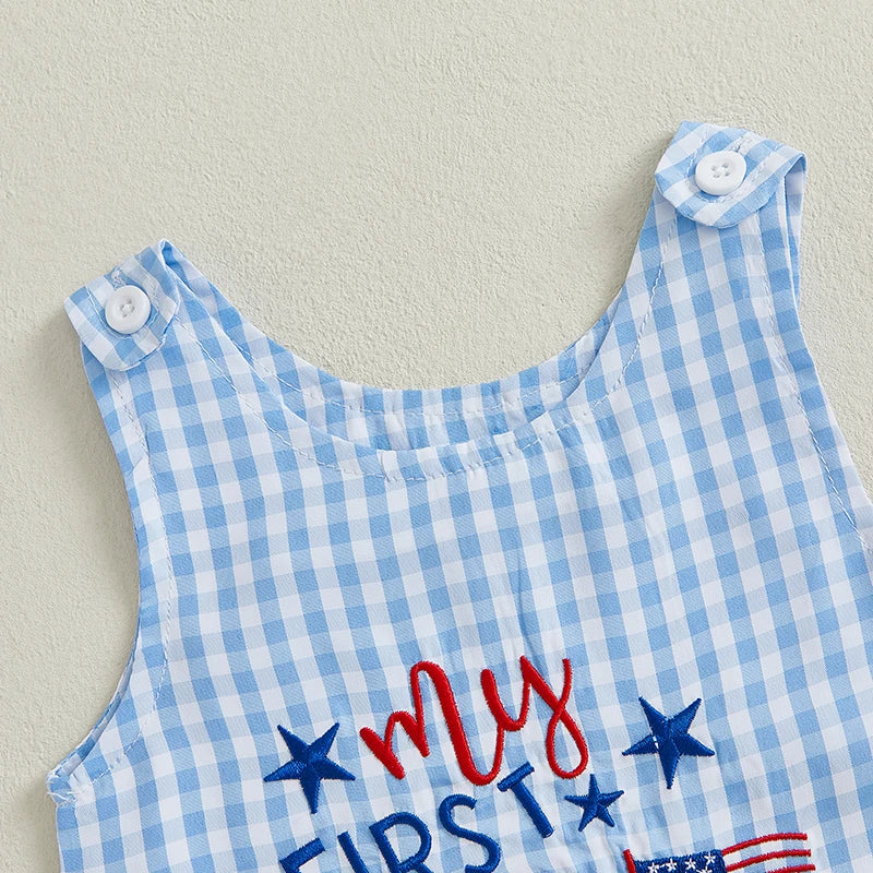 Citgeett Summer Independence Day Infant Baby Boys Girls Overall Sleeveless Plaid Letters Truck Printed 4th of July Clothes