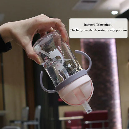 Kids Water Bottle 350ml Leak Proof Sippy Cup with Gravity Ball Straw Wide Mouth for Toddler Baby Cup Auto-Sealing Straw Cup
