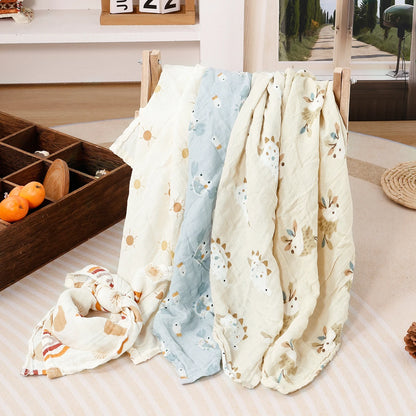 Elinfant 5pcs Gift Set Bamboo Cotton Muslin Bib Burp Cloth 100% Cotton 60*60cm 2 Layers Baby Scarf Handkerchief