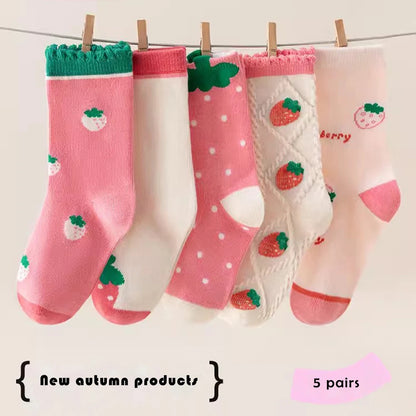 Girls Mid-Calf Socks 1-14 Years Quick-Dry Polyester High Elasticity Anti-Wrinkle Athletic Non-Slip 5Pairs
