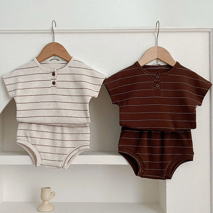 2024 Summer Lining Baby Clothing Set Striped Tee and Bloomer 2 Pcs Boy Clothes Suit Outfits nfant Cute Pure Clothing Set