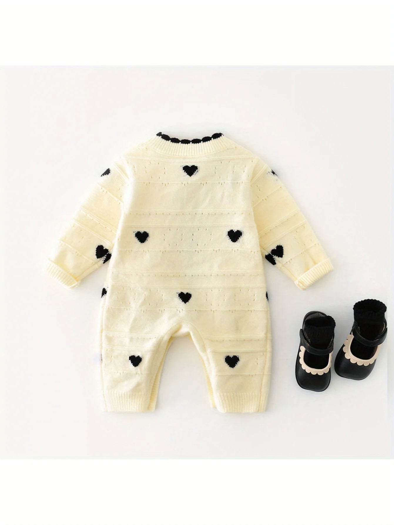 Spring and Autumn Korean Style New Girls' Heart-Shaped Long-Sleeve Romper Newborn Single-Breasted Bodysuit Jumpsuit