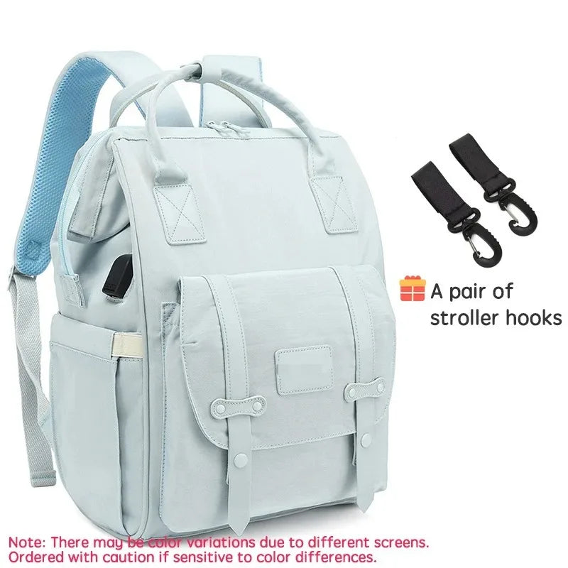 Baby Nappy Bag with 2pcs Stroller Hooks Mummy Bag Backpack Waterproof Outdoor Travel Mommy Maternity Bag for Baby Stuff
