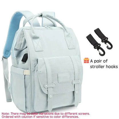 Baby Nappy Bag with 2pcs Stroller Hooks Mummy Bag Backpack Waterproof Outdoor Travel Mommy Maternity Bag for Baby Stuff
