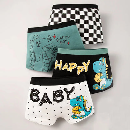 Multipack Dinosaur Pattern Athflow Style Boys Boxer Briefs Cotton Kids Boxers Breathable Children Underwear For 3-12 Years Old