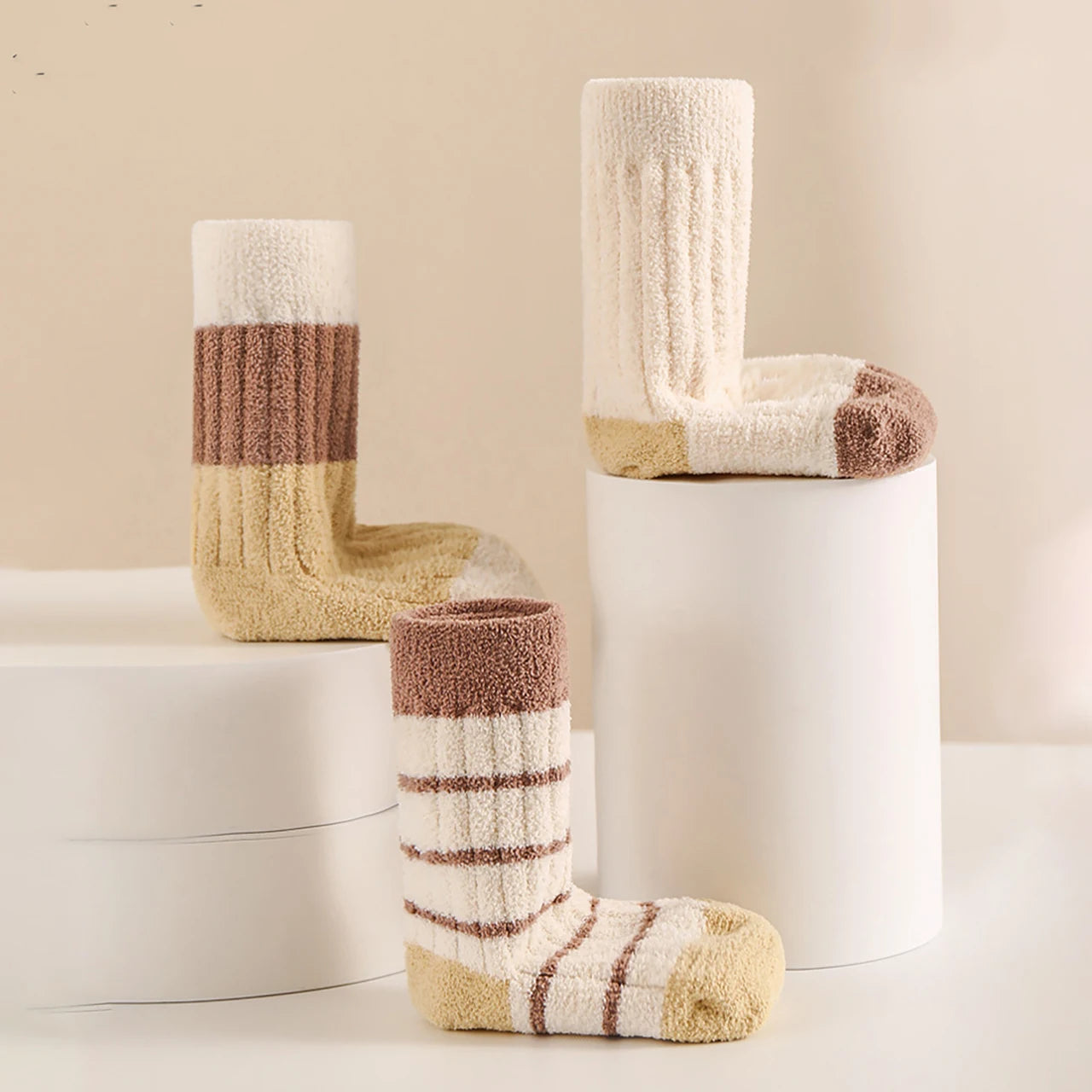 3Pair Baby Plush Socks Thick Warm Kids Mid Tube Sock 0-3Year Boy Girl Winter Thermal Footwear Fashion Stripe Toddler Cotton Sock