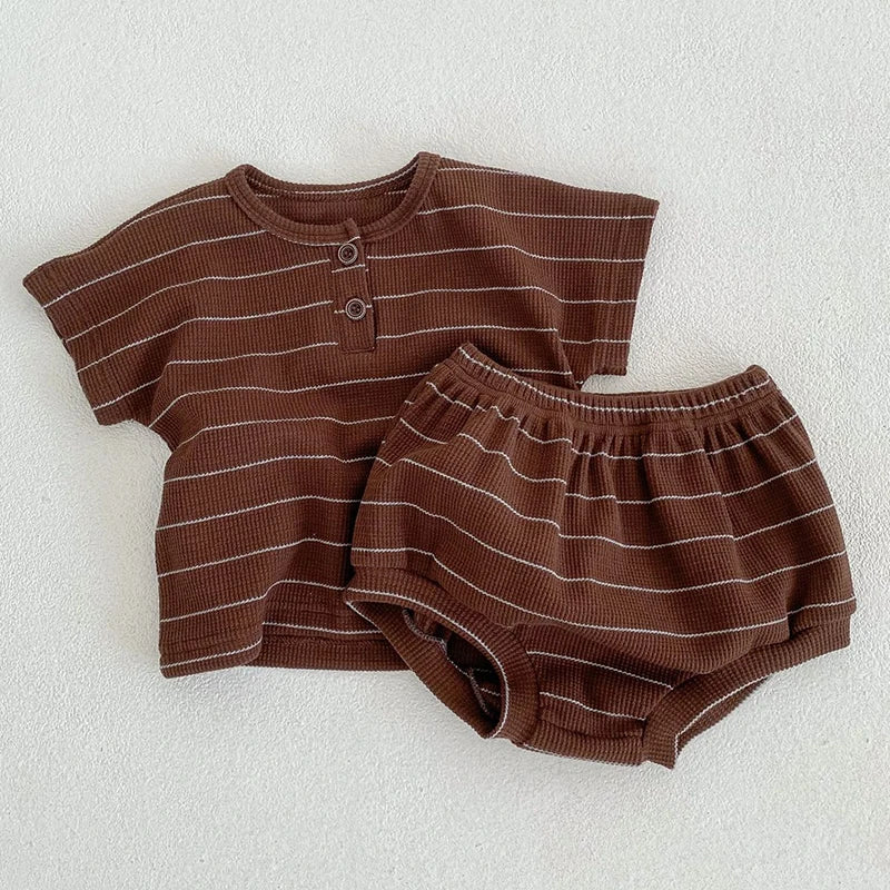 2024 Summer Lining Baby Clothing Set Striped Tee and Bloomer 2 Pcs Boy Clothes Suit Outfits nfant Cute Pure Clothing Set