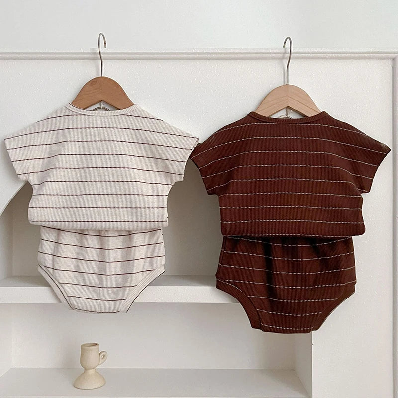 2024 Summer Lining Baby Clothing Set Striped Tee and Bloomer 2 Pcs Boy Clothes Suit Outfits nfant Cute Pure Clothing Set