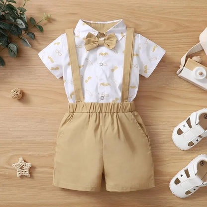 0-24 Months Baby Boys Costumes Short Sleeve Bodysuit with Bow + Suspender Pants Fashion Parties Festivals Gentleman Clothing