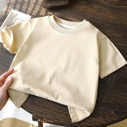 2-8Y New Summer Casual Children Tee 100% Cotton Solid Color Girls Short Sleeve Top O-Neck Soft Breathable Kids Clothes