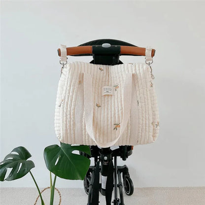 fashion Mommy Bag Baby Diaper Bag Portable Shoulder Bag Embroidery Quilted Stroller Nappy Bag Diaper Storage Large Handbags