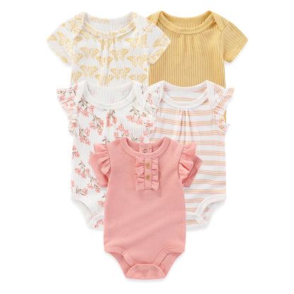 Kiddiezoom 5 Pcs/Lot Four Seasons Fashion Cartoon Short Sleeve Baby Boy Girl Bodysuits Soft 100%Cotton NewbornOnesies