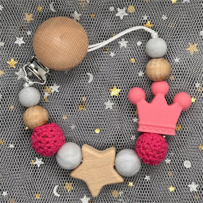1Pc Personalized Name Custom Wooden Baby Pacifier Chain Clip Silicone Bead Dummy Nipple Holder Baby Teether Pendant Newborn Gift
