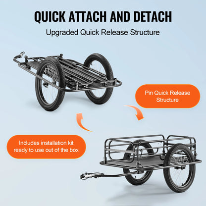 SucceBuy 275 lbs Bike Cargo Trailer Bicycle Wagon Cart Foldable Compact Storage with Universal Hitch 20" Wheels fits Most Bike
