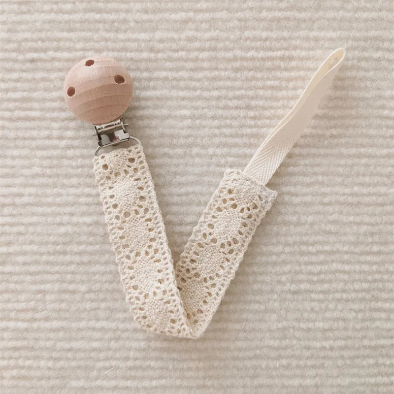 Lace Baby Pacifier Clip Chain Trendy Cloth & Plastic Pacifier Holder Teether Toy Clip for Preventing Nipple Loss