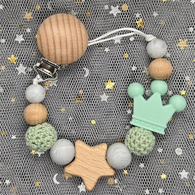 1Pc Personalized Name Custom Wooden Baby Pacifier Chain Clip Silicone Bead Dummy Nipple Holder Baby Teether Pendant Newborn Gift