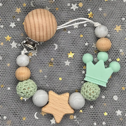 1Pc Personalized Name Custom Wooden Baby Pacifier Chain Clip Silicone Bead Dummy Nipple Holder Baby Teether Pendant Newborn Gift