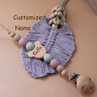Custom Name Wooden Personalized Baby Pacifier Chain Silicone Bead Dummy Nipple Holder Guard Teether Pendant  Newborn Gift Stuff