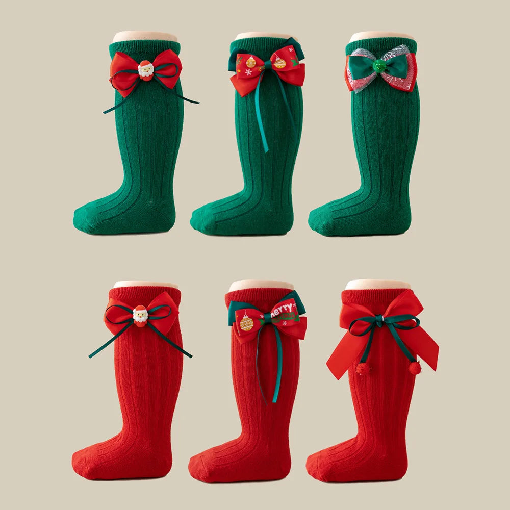 Children's Bow Socks Hristmas Stockings New Baby Stockings Girls Socks Autumn and Winter  Leg Warmers for 2025 Xmas New Year