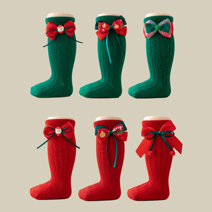 Children's Bow Socks Hristmas Stockings New Baby Stockings Girls Socks Autumn and Winter  Leg Warmers for 2025 Xmas New Year