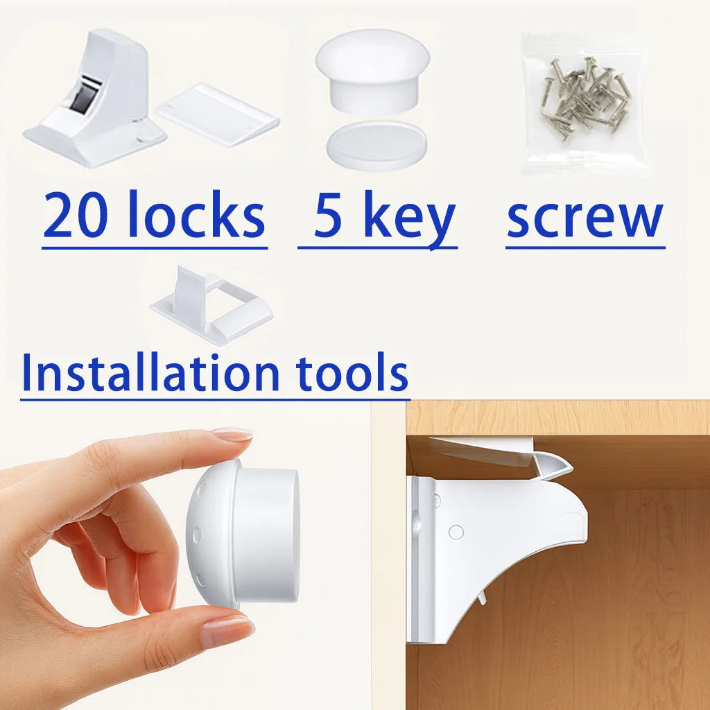 New Style Baby Safety Lock Magnetic Cabinet Locks Baby Proofing Drawer Cabinet Safety Accessories Self-adhesive or Screw Fixed