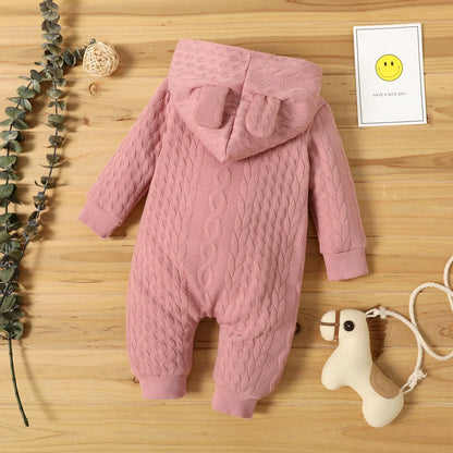 0-18 Month Newborn Baby Romper Boys Girls Cute Ears Solid Hooded Long Sleeve Baby Bodysuit Clothes Infant Autumn&Winter Costumes