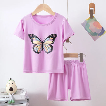 Summer CHILDREN'S Clothing Short Sleeve Shorts 2-piece Suit for Boys and Girls Comfortable Wild Blue Elephant Suit.