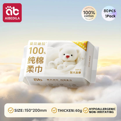 AIBEDILA Newborn Baby Cotton Dry Wipes Unscented Hypoallergenic 3-in-1 Clean Care Thick Facial Towels for Sensitive Infant Skin