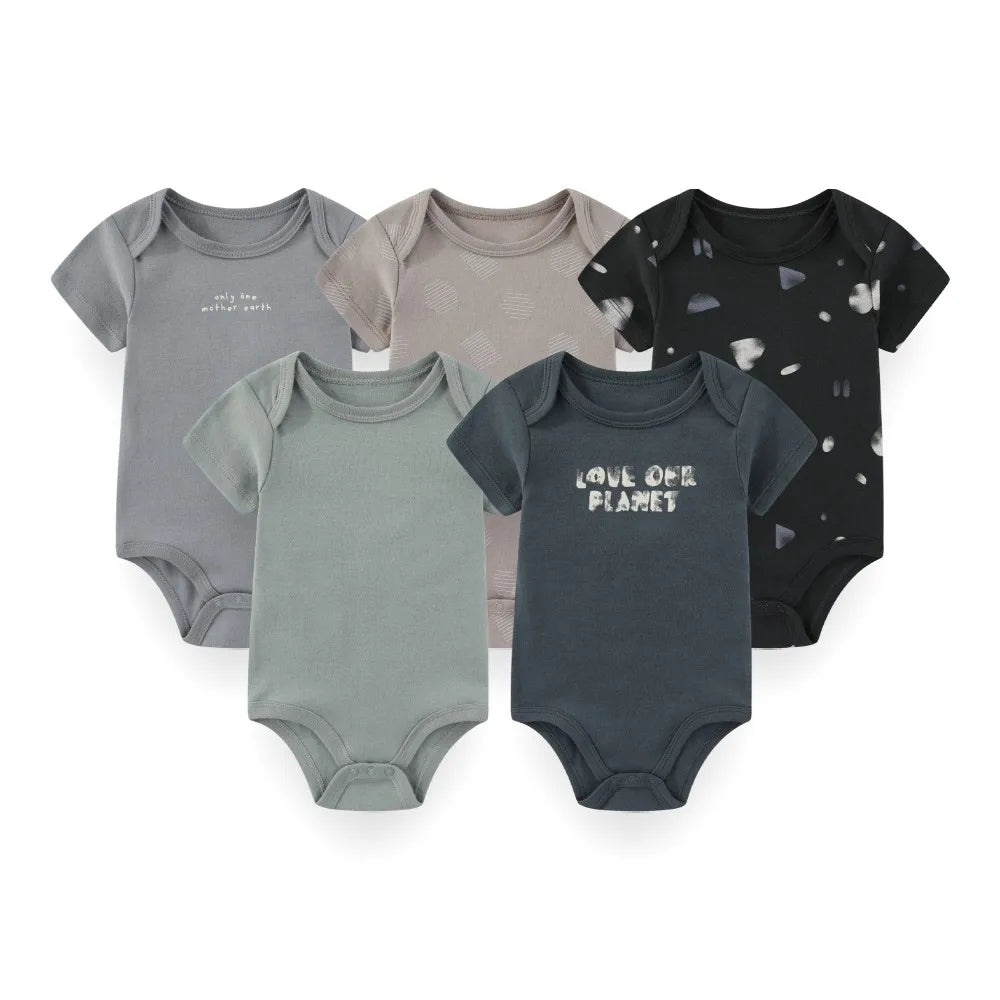 Kiddiezoom 5 Pcs/Lot Four Seasons Fashion Cartoon Short Sleeve Baby Boy Girl Bodysuits Soft 100%Cotton NewbornOnesies