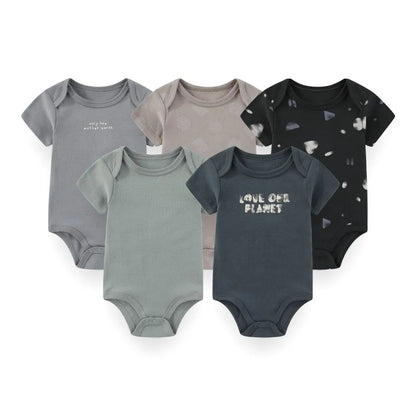 Kiddiezoom 5 Pcs/Lot Four Seasons Fashion Cartoon Short Sleeve Baby Boy Girl Bodysuits Soft 100%Cotton NewbornOnesies
