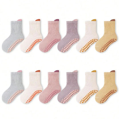 6 Pairs of Baby Floor Socks, Newborn Non-Slip Dotted Socks, All-Season Baby Loose-Top Cartoon Soft-Soled Indoor Socks for Girls and Children