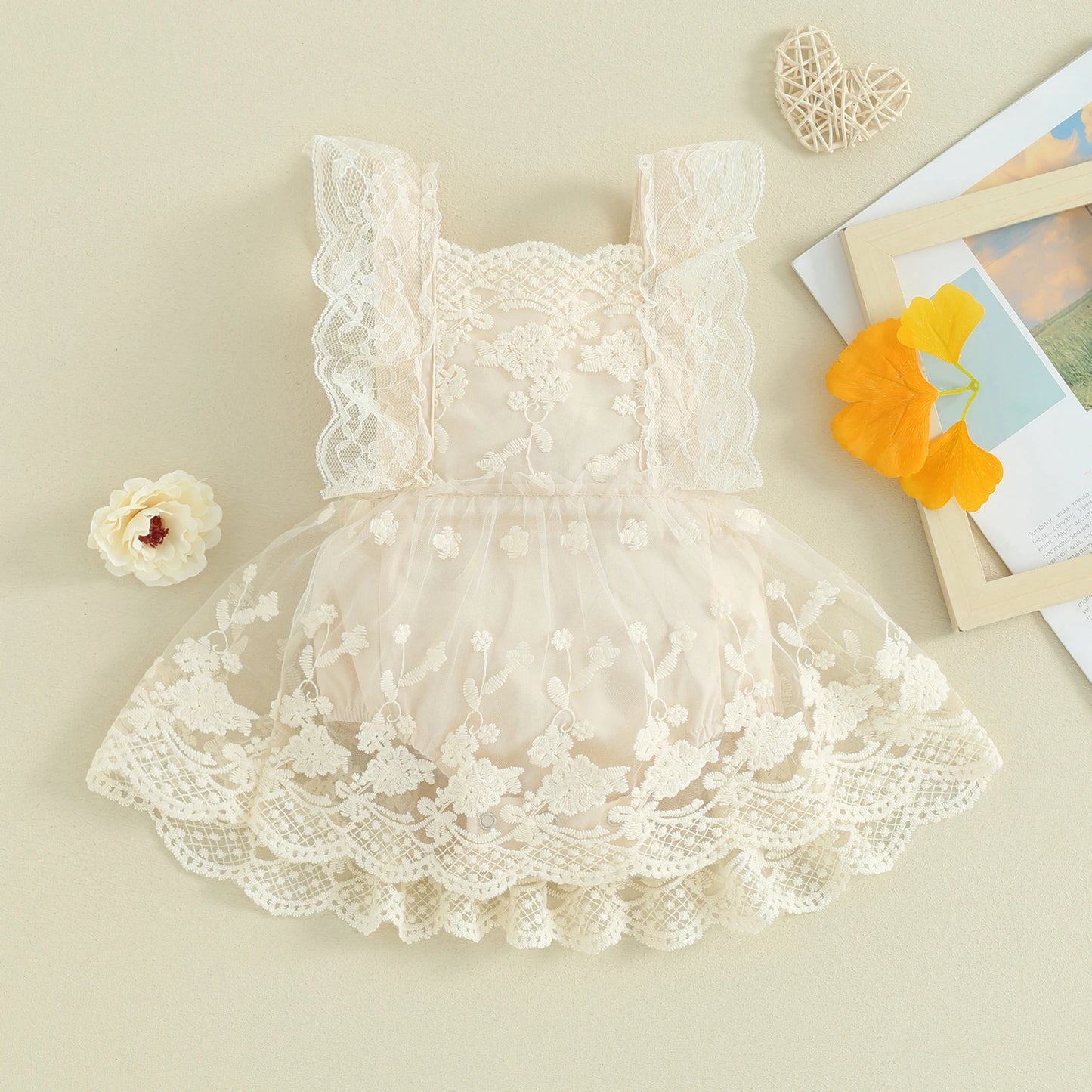 Lioraitiin 0-24M Newborn Infant Baby Girl Summer Bodysuit Off Shoulder Lace Floral Printed Jumpsuit