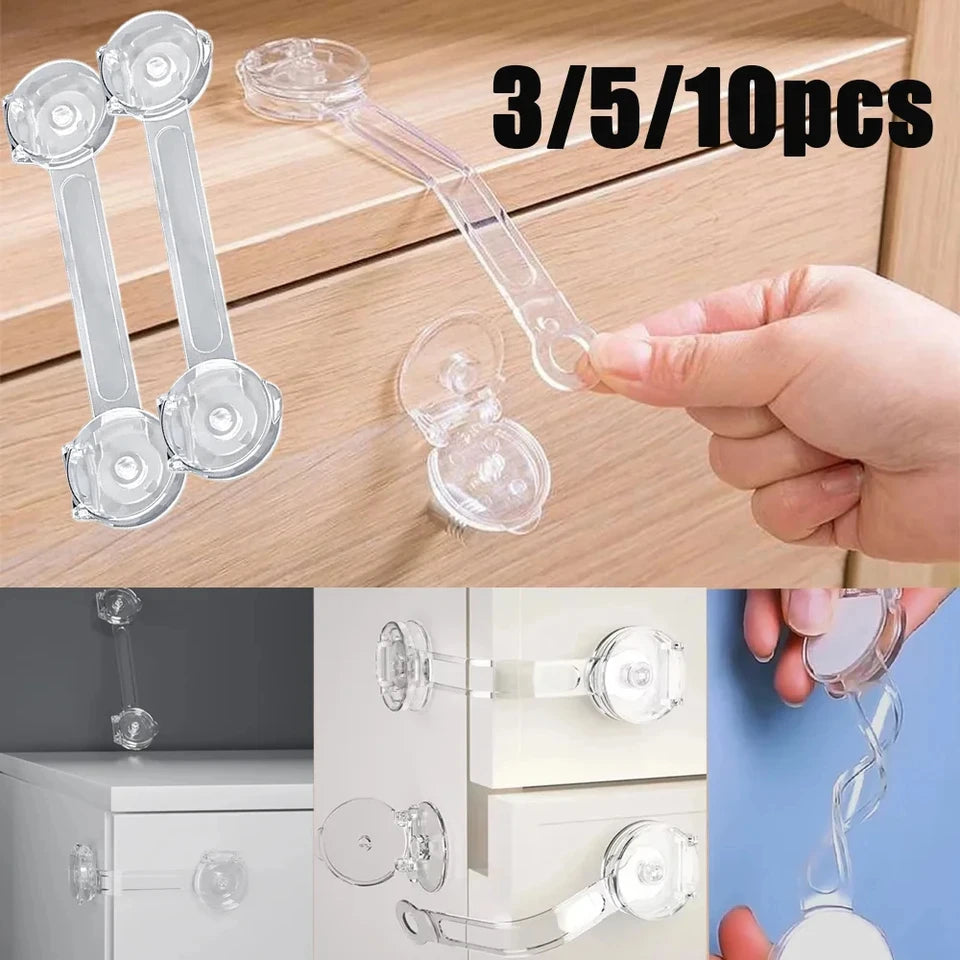 5/10Pcs Transparent Baby Cabinet Locks, Multi-functional Soft Strap Buckle, Anti-pinch Anti-open Protector for Household Furnitu