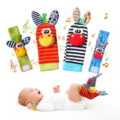 4Pcs Baby Rattles Toys Animal Socks Wrist Strap +Rattle Baby Foot Socks Bug Wrist Strap Toddler Socks Pacifier Toys  0-12 Months