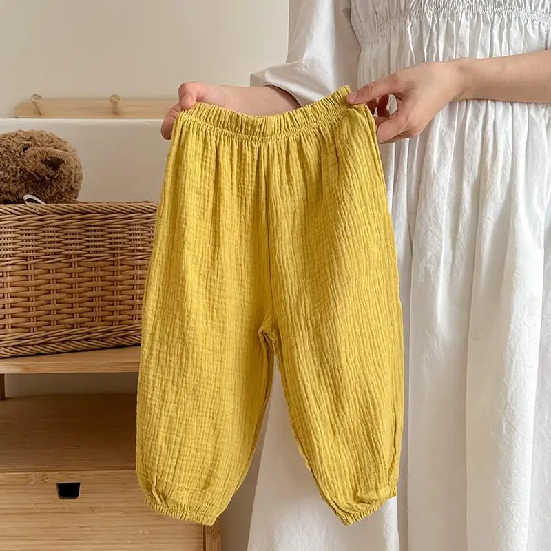 9m-6y Kids Clothing Summer Thin Solid Color Anti Mosquito Pants Baby Boys And Girls Loose Casual Trouser Simple Fashion Bloomers