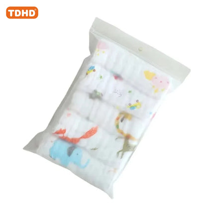 TDHD 5 pieces of baby solid color six layers of pure cotton gauze saliva towel absorbent fast printed gauze towel suitable for