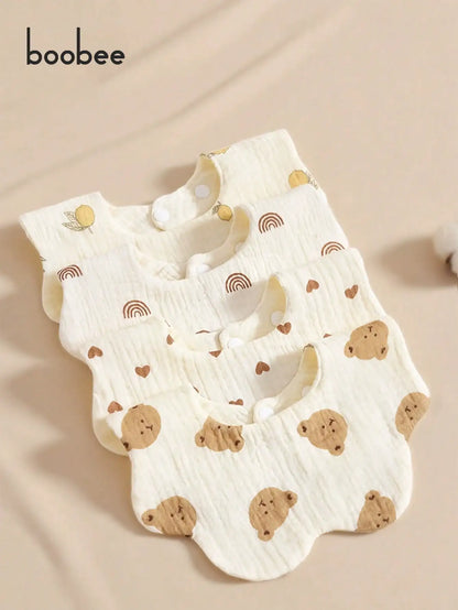 4Pcs Ultra-Soft and Comfortable Baby Bibs, Suitable for Ages 0-3, with Snap Button Design, Washable-Machine Washable, Newborn Gauze Drool Bibs-Waterproof Spit-Up Bibs for Babies, Ultra-Soft Autumn and Winter Bibs, Perfect Bab