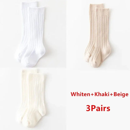 3Pairs/Lot Baby Knee High Socks Kids Girls Boys Soft Cotton Long Sock Cute Spanish Stripe Solid Children Socken For 0-8Years