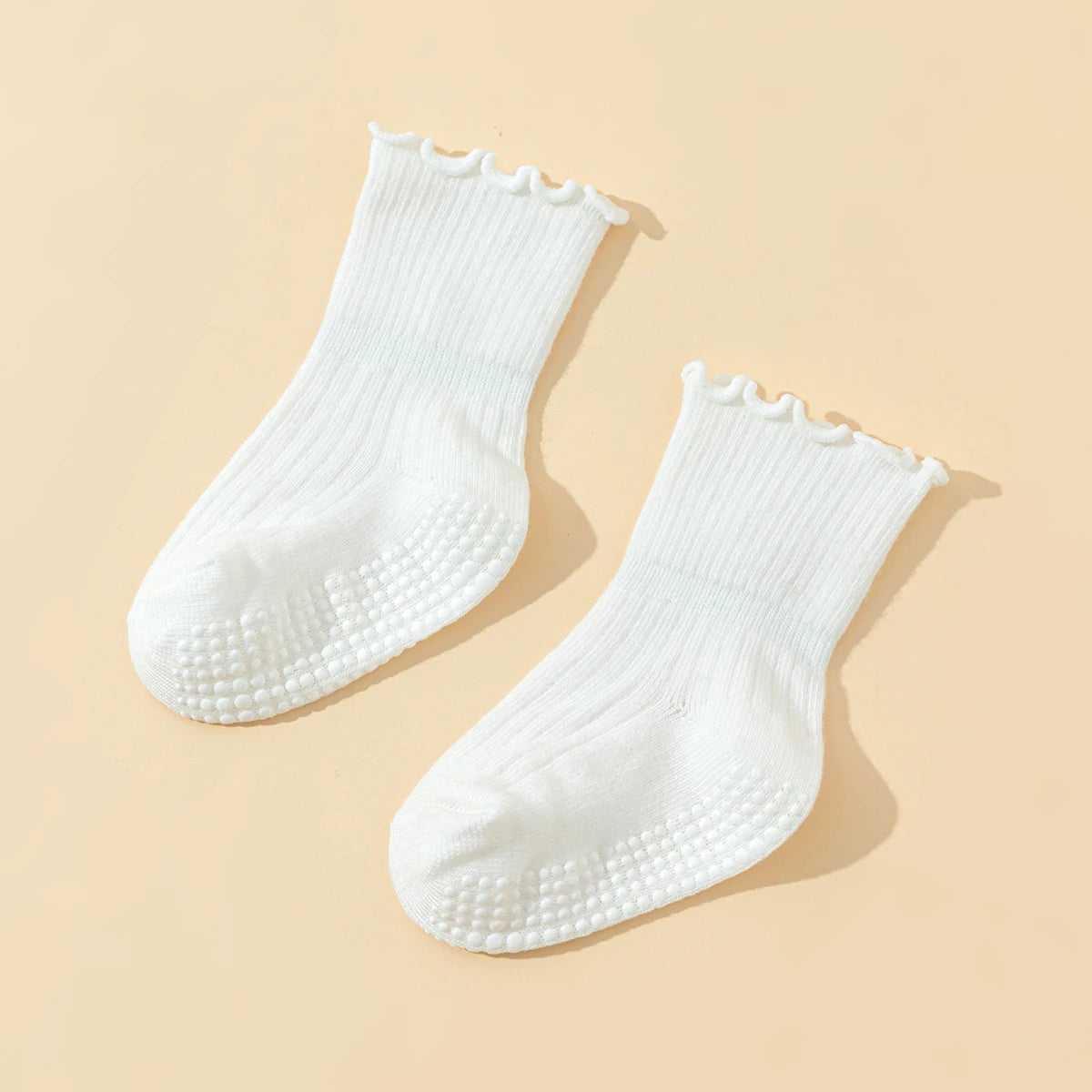 6 pairs  girls' toddler cotton socks with lace - baby anti-slip dot gel socks, cute walking socks with non-slip ruffles design