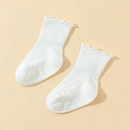 6 pairs  girls' toddler cotton socks with lace - baby anti-slip dot gel socks, cute walking socks with non-slip ruffles design