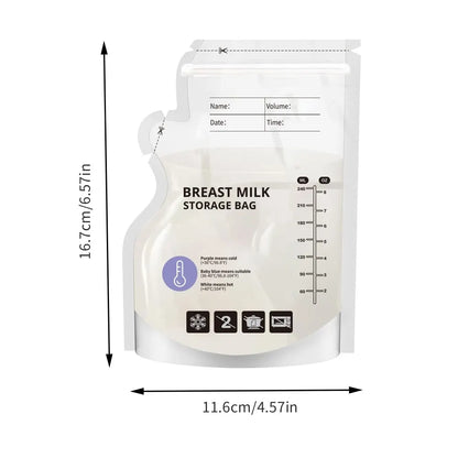 60 Pack Temperature Sensitive Breast Milk Storage Bags -Food Grade PE, Transparent with Measurement Lines,  Disposable & Leakpro
