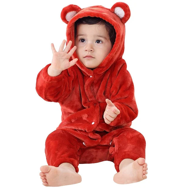 MICHLEY Carnival Winter Baby Rompers Hooded Flannel Cosplay Toddler Infant Clothes Bodysuits Jumpsuit Costume For Girl Boy