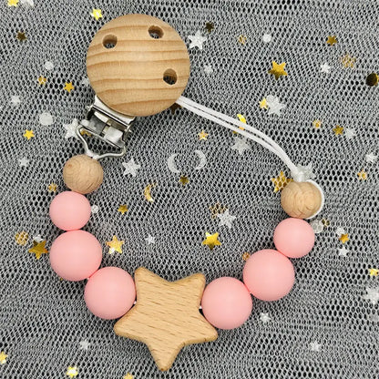 1Pc Personalized Name Custom Wooden Baby Pacifier Chain Clip Silicone Bead Dummy Nipple Holder Baby Teether Pendant Newborn Gift