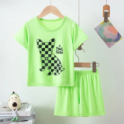 Summer CHILDREN'S Clothing Short Sleeve Shorts 2-piece Suit for Boys and Girls Comfortable Wild Blue Elephant Suit.