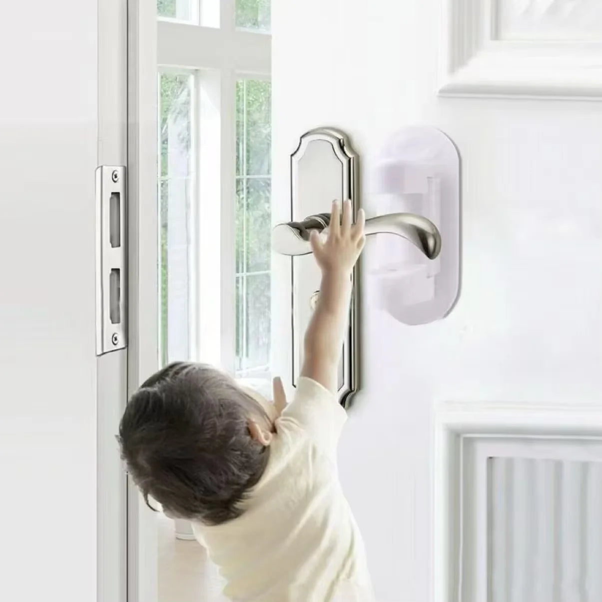 1pc- Safety Locks Door Handle Fixed Lock Baby Bnti-opening Door Lock Dynamic Function Safety Lock Punch-free